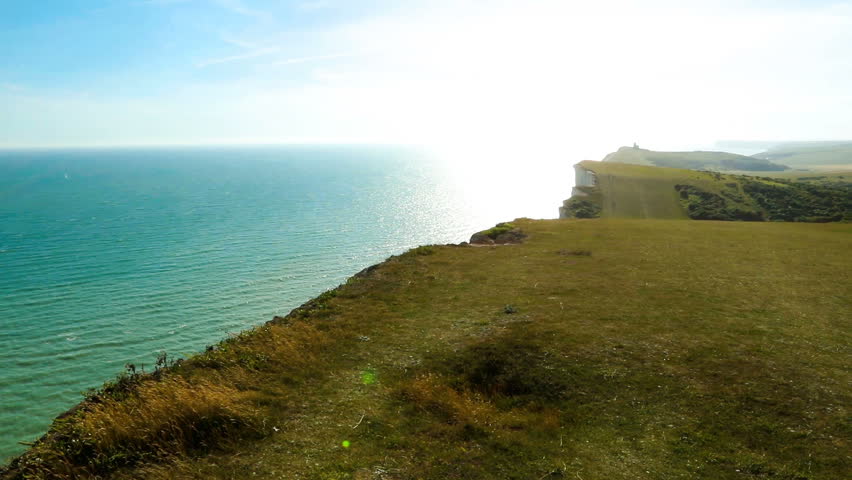 Seven Sisters Cliffs by the English Channel.  dry valleys in the chalk South Downs, which are gradually being eroded by the sea.  Video footage