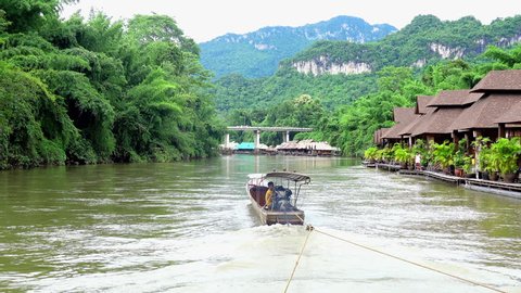 Boat drag raft house resort at Kwai noi river,Kanchanaburi Thailand