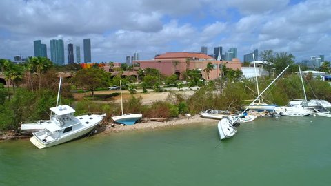 Aerial drone inspection boats ashed ashore from Hurricane Irma 2017