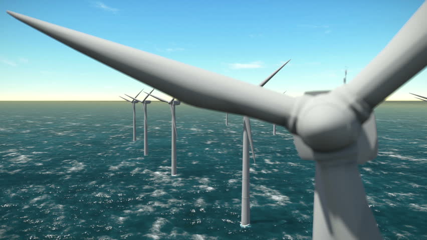 Flying over towers of wind energy at sea