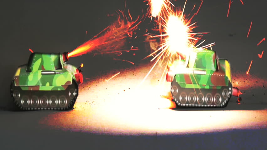two toy tanks fight it out