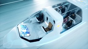 futuristic flying bus with peoples fast driving in sci fi tunnel, coridor. Concept of future. Realistic 4k animation. Loopable. - Powered by Shutterstock - Get 15% off with code: PIKWIZARD15