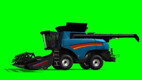 modern combine harvester in motion  on green screen 