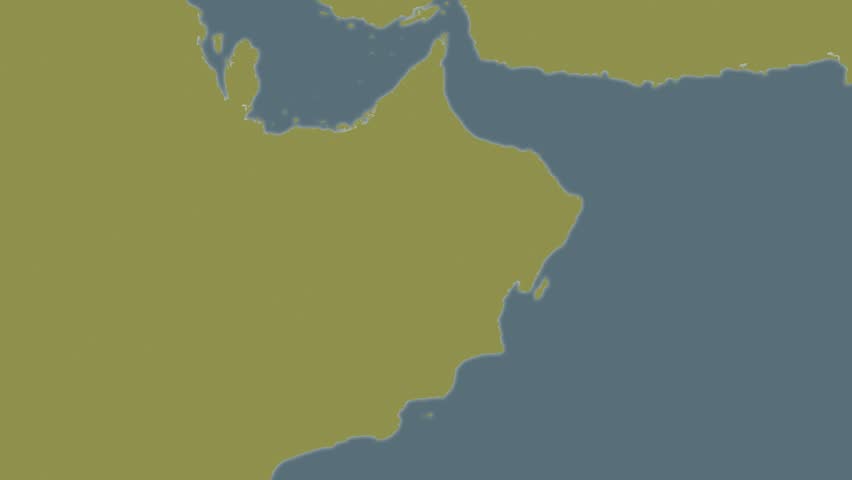 The Oman area map in the Azimuthal Equidistant projection. Layers of main cities, capital, administrative borders and graticule. Main physiographic features