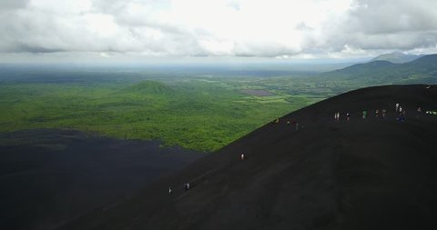 Volcano sliding tour in Nicaragua aerial drone view