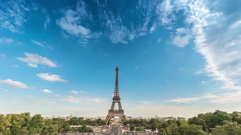 Paris, France - October 2, 2015: Eiffel Tower time lapse with cloud.
