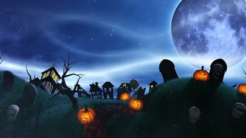 Halloween spooky animation pumpkin and sculls background - UHD 4K 