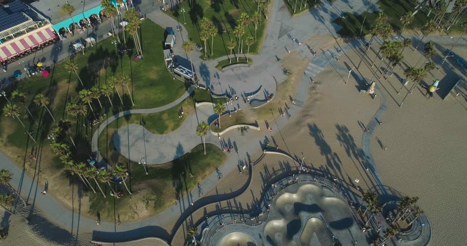 Aerial Drone View of Venice Skate Park in Los Angeles, California