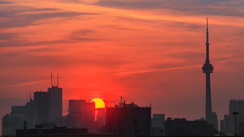Timelapse of sunrise over downtown Toronto skyline. 