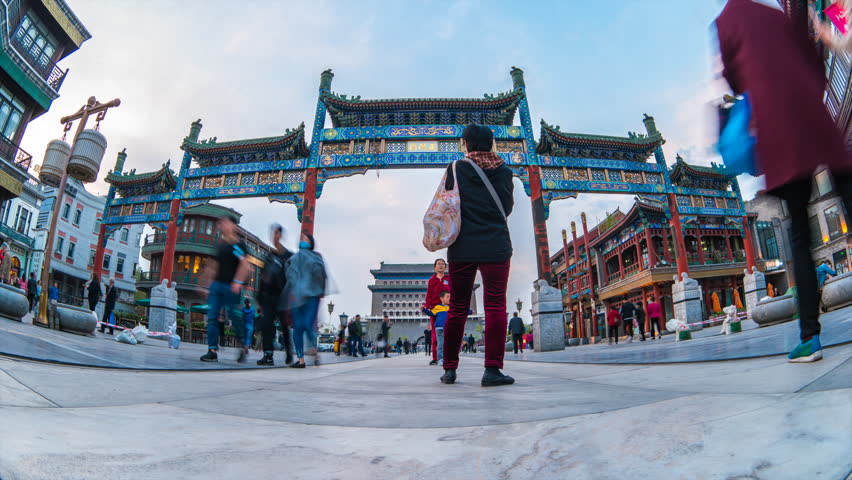 Time Lapse video of Beijing Zhengyang Gate Jianlou at Qianmen street in Beijing city, China, Time-lapse 4K