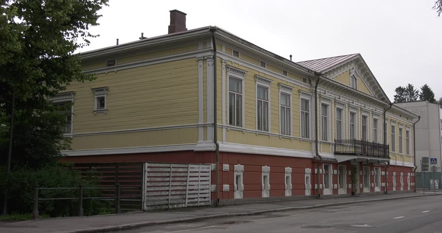 4K high quality video footage of medieval Porvoo old town on river Porvoonjoki, cathedral, river embankment, boats, old warehouses, area 50 km east of Helsinki, capital of Finland in northern Europe