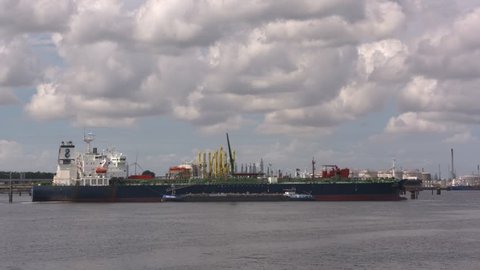 ROTTERDAM SEAPORT- AUGUST 2017: Crude oil tanker Navig8 Excelsior discharging at Europoort + bunker ship