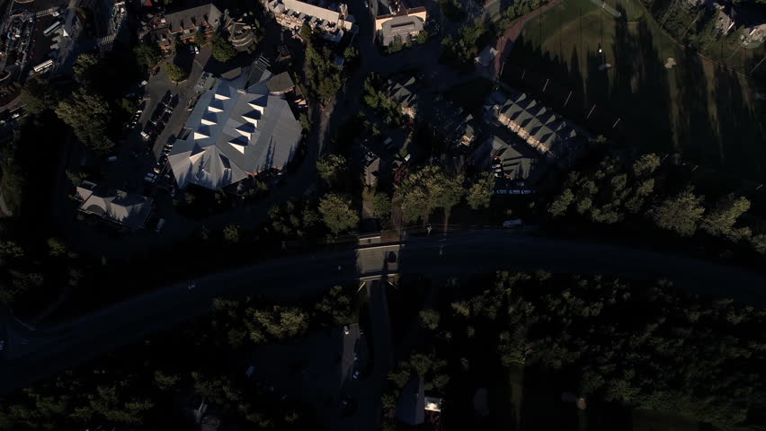 Helicopter View Panning from Whistler Village to Blackcomb Mountain in British Columbia Canada