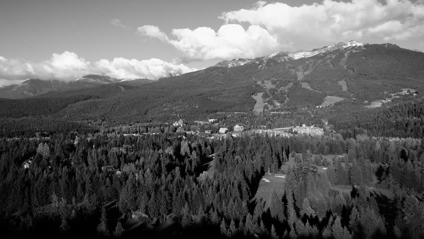 Black and White Aerial of Whistler Village and Blackcomb Mountain