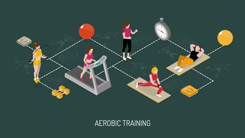 Weight strength and fitness training in sport center 2 isometric available in 4k UHD FullHD and HD 3d video footage