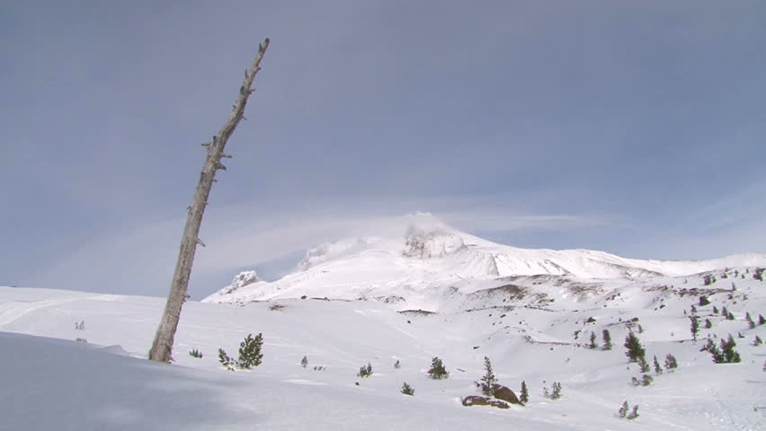 Mount Hood Oregon on blue sky day in winter.