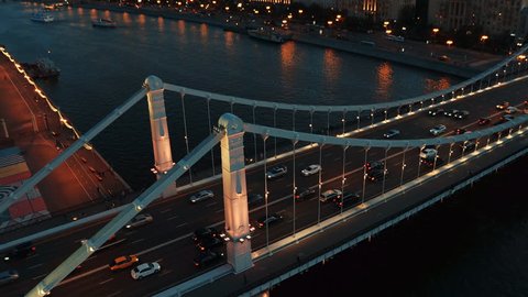 night light moscow river krymsky bridge gorky park aerial panorama 4k russia 4k