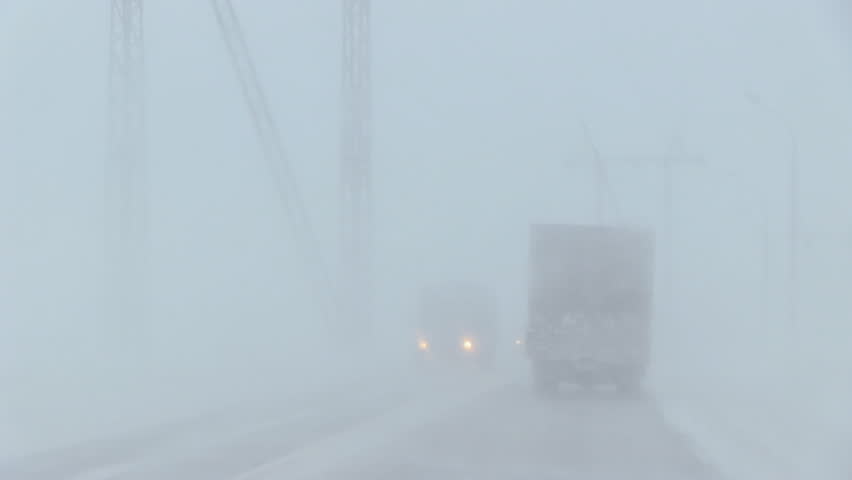 NOVOSIBIRSK, RUSSIA - NOVEMBER 25: Blizzard on the highway 