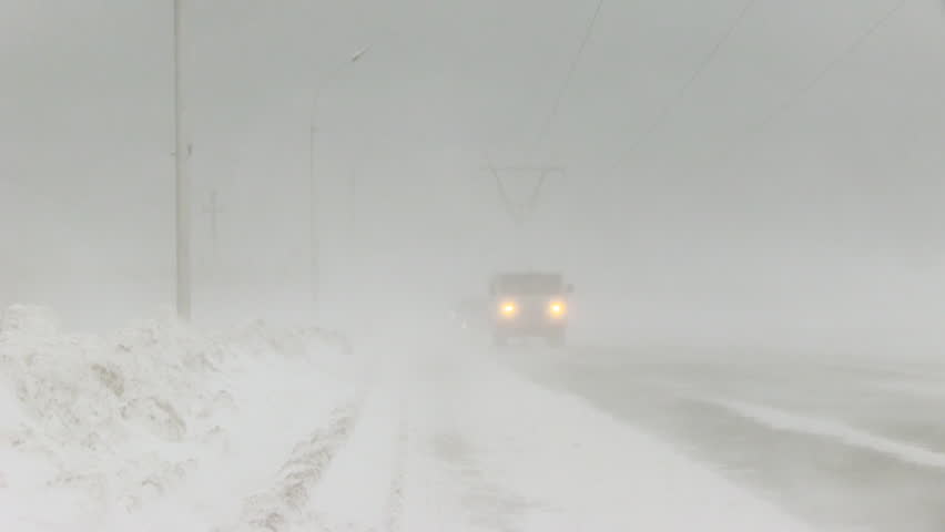 NOVOSIBIRSK, RUSSIA - NOVEMBER 25: Blizzard on the highway 
