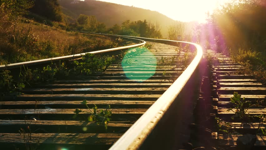 The railway is at sunset