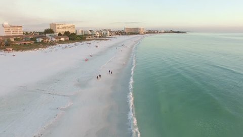 Aerial view of the Siesta Key beach with the most white and clean sand, Florida.