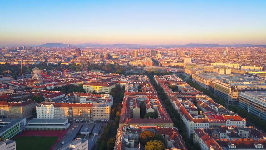 vienna city skyline aerial shot flying sideways at sunrise Royalty-Free Stock Footage #30793114