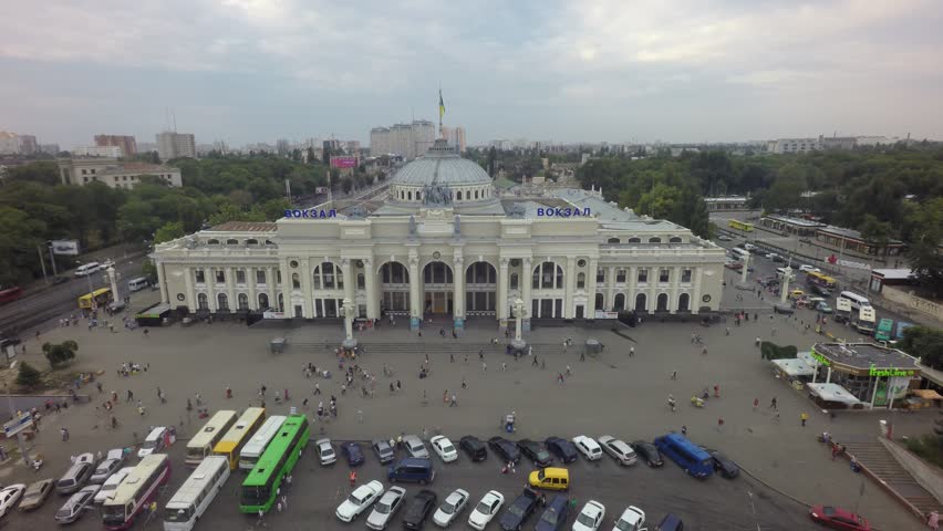 Odessa railway station, aerial view, raw