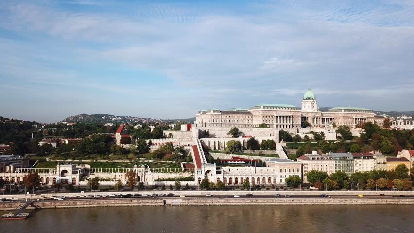 Aerial footage of Buda castle and Budapest