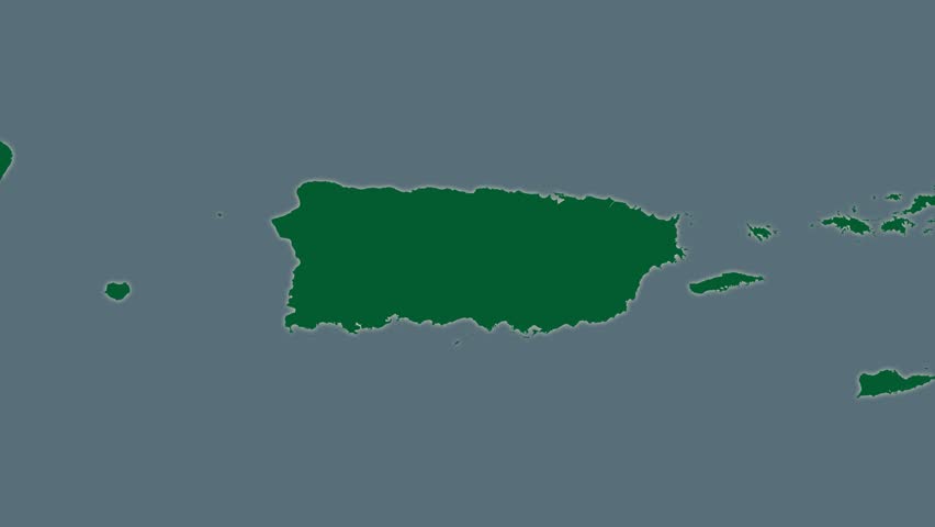 The Puerto Rico area map in the Azimuthal Equidistant projection. Layers of main cities, capital, administrative borders and graticule. Colored physical map