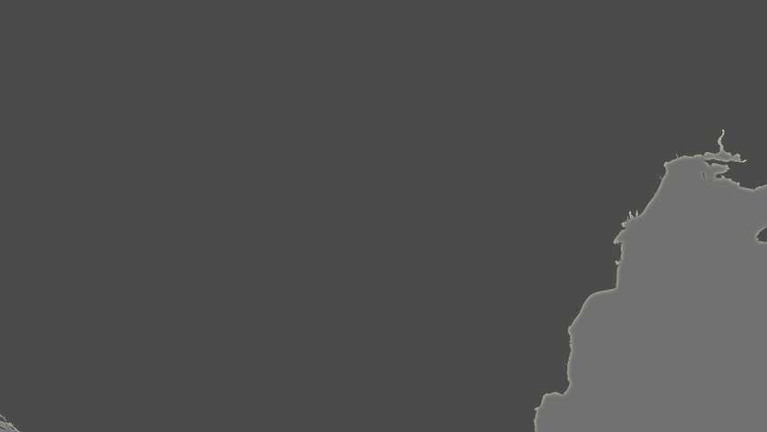 The Romania area map in the Azimuthal Equidistant projection. Layers of main cities, capital, administrative borders and graticule. Elevation & bathymetry - grayscale contrasted