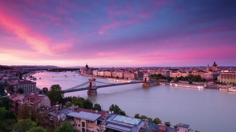 budapest from above city skyline timelapse from day to night aerial view