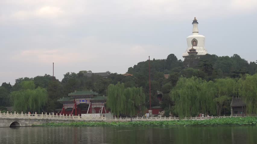 4K video of The White Pagoda on Qionghua Island in Beihai Park, Beijing, China