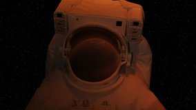 Astronaut walking in space. He can see on the front the Mars. 4k UHD video quality