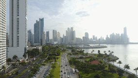 Aerial view of Balboa Avenue and Cinta Costera Boulevard in Panama City, Panama