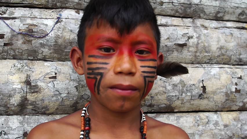 Native Brazilian Boy on a indigenous Tupi Guarani Tribe in Brazil Royalty-Free Stock Footage #30861943