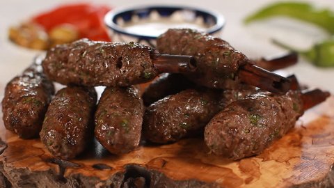 Lamb Shish Kebabs on Cinnamon Sticks Barbecue grilling Middle Eastern cuisine