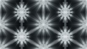 Detailed tiled snowflake design #2 with audio waveform pulsations. Spinning Tileable Seamless Loop. 30 BPM, 4K UHD, ProRes422.