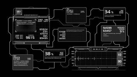 Beautiful Flowcharts Drawing Animation. Futuristic HUD with Numbers and Code Running. Head-up Display Computer Data. High Tech Concept Element. Full HD 1920x1080.