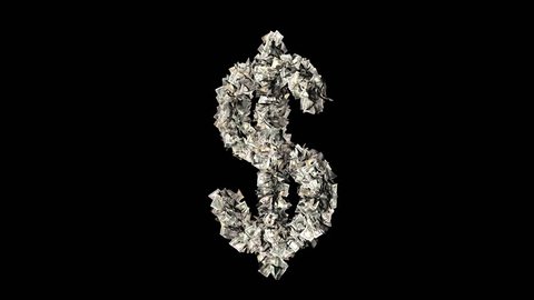 Dollar sign shedding money. Made with 100, 50, 20 , 10 ,5  and 1 dollar bills
