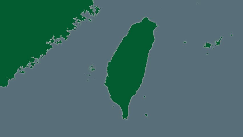 The Taiwan area map in the Azimuthal Equidistant projection. Layers of main cities, capital, administrative borders and graticule. Colored physical map