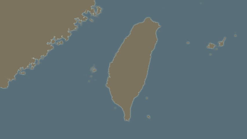 The Taiwan area map in the Azimuthal Equidistant projection. Layers of main cities, capital, administrative borders and graticule. Satellite imagery