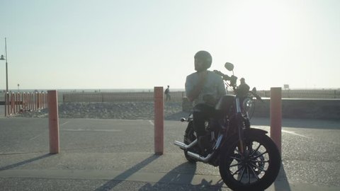 Man Riding Motorcycle Harley Davidson Venice Stock Footage Video (100%