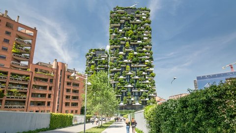 MILAN, ITALY - CIRCA 2017: Bosco Verticale (Vertical Forest), a pair of modern, residential boildings in the Porta Nuova district of Milan. 
