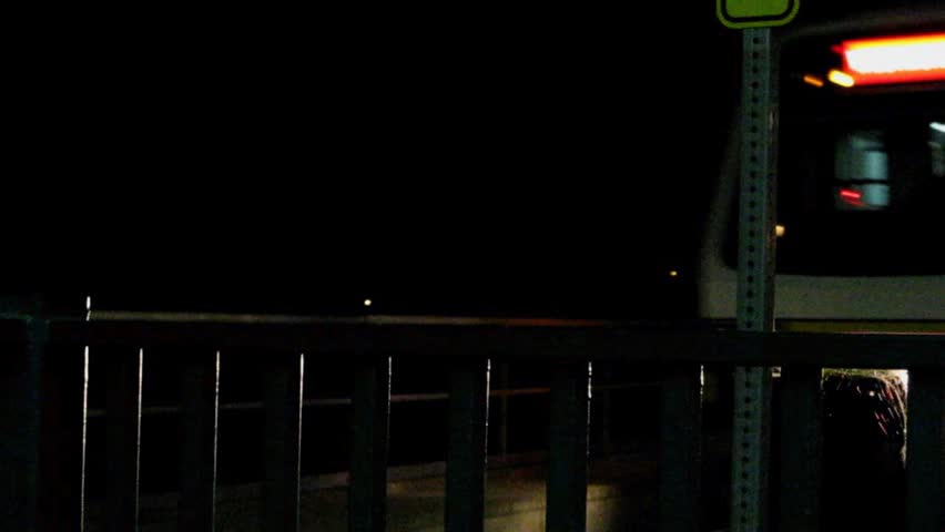 Public transportation train station at night