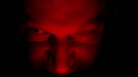 Evil Face in Dark, with Red Glowing Light, Facial Expressions