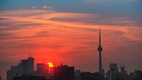Timelapse of sunrise over downtown Toronto skyline. 