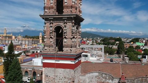 Cholula Mexico Church in Puebla aerial Footage