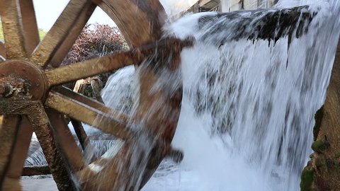 Working watermill wheel with falling water in the village Video. Sakaryabasi, Eskisehir, Turkey