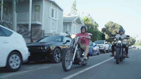 Bikers Riding Harley Davidson Motorcycles Venice Stock Footage Video