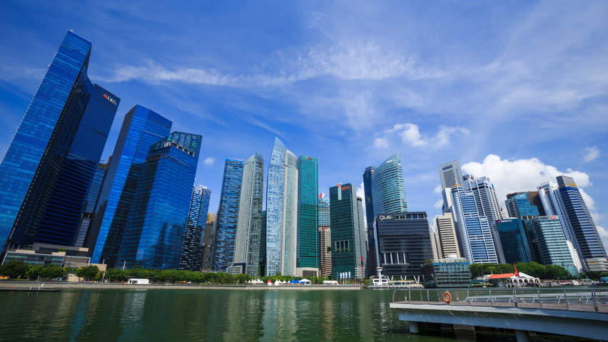 SINGAPORE - AUG 21, 2017 : Time-lapse of central business district building of Singapore city with blue sky | Shutterstock HD Video #30920074